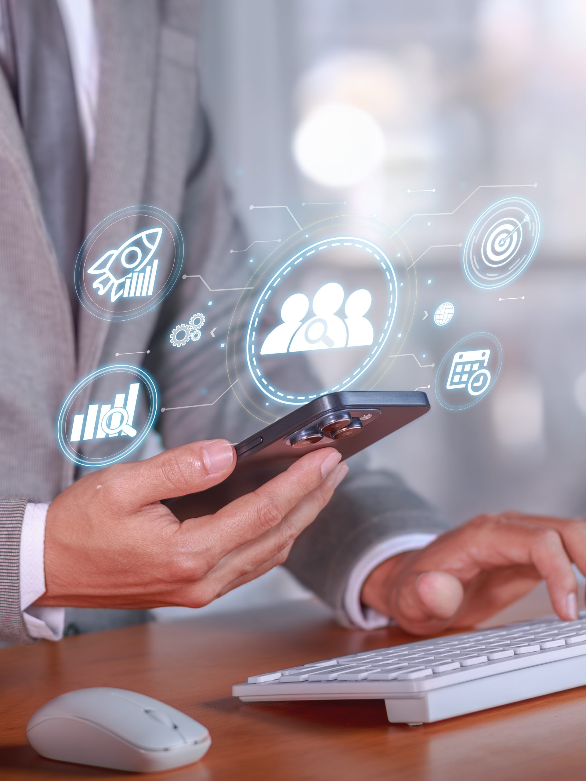 vertical photo of a businessman analyzing and maximizing web visibility with seo strategies