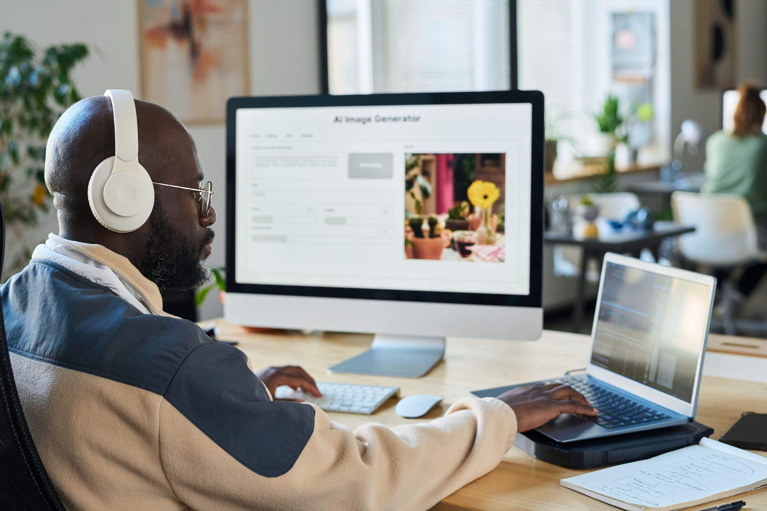 man using two computers simultaneously